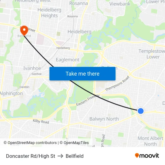 Doncaster Rd/High St to Bellfield map