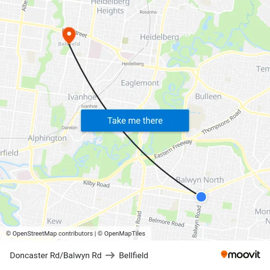 Doncaster Rd/Balwyn Rd to Bellfield map