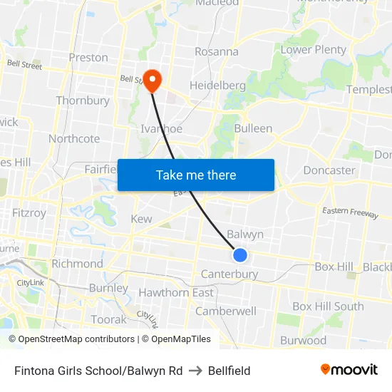 Fintona Girls School/Balwyn Rd to Bellfield map