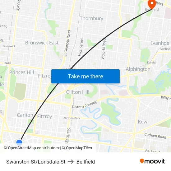 Swanston St/Lonsdale St to Bellfield map