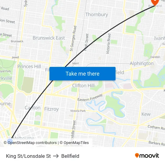 King St/Lonsdale St to Bellfield map