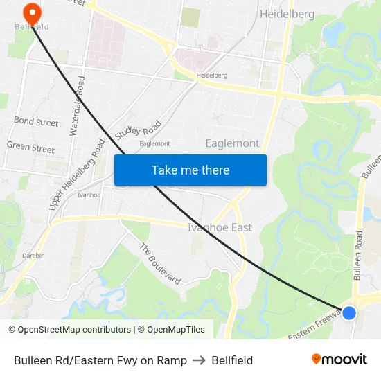 Bulleen Rd/Eastern Fwy on Ramp to Bellfield map