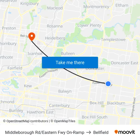 Middleborough Rd/Eastern Fwy On-Ramp to Bellfield map