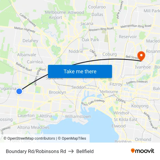 Boundary Rd/Robinsons Rd to Bellfield map