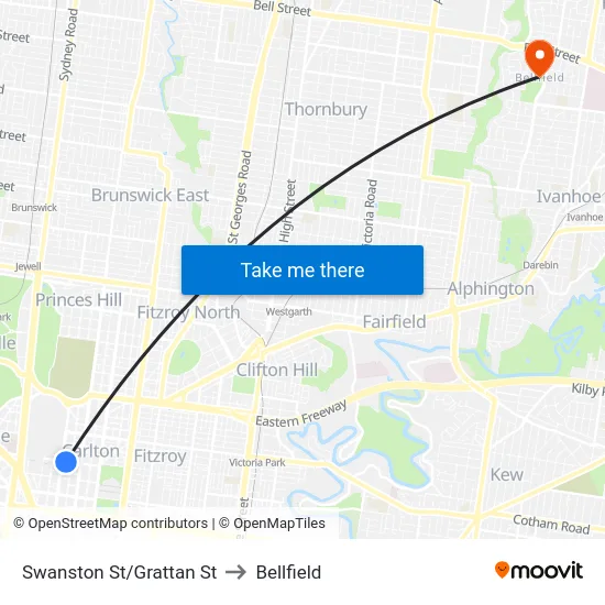 Swanston St/Grattan St to Bellfield map