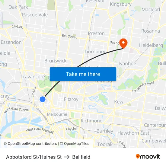 Abbotsford St/Haines St to Bellfield map