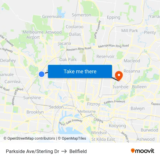 Parkside Ave/Sterling Dr to Bellfield map