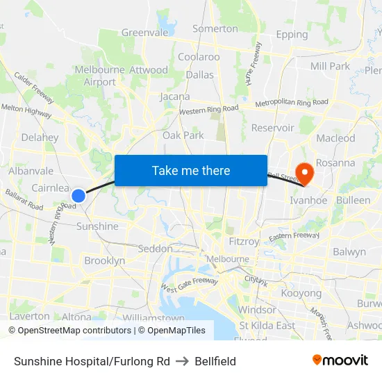 Sunshine Hospital/Furlong Rd to Bellfield map