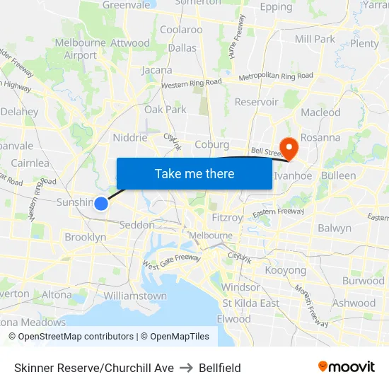 Skinner Reserve/Churchill Ave to Bellfield map