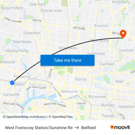 West Footscray Station/Sunshine Rd to Bellfield map