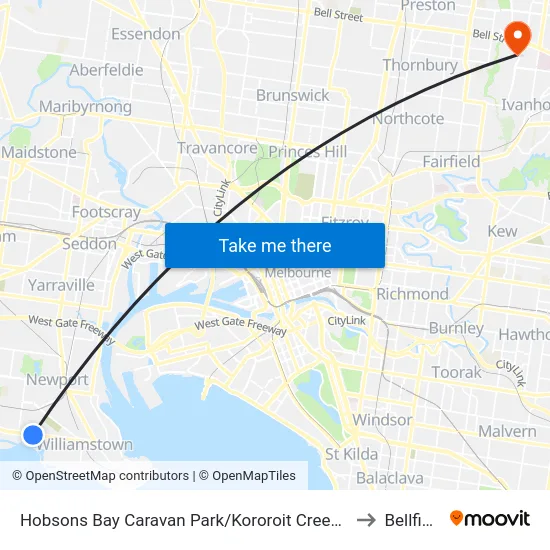 Hobsons Bay Caravan Park/Kororoit Creek Rd to Bellfield map