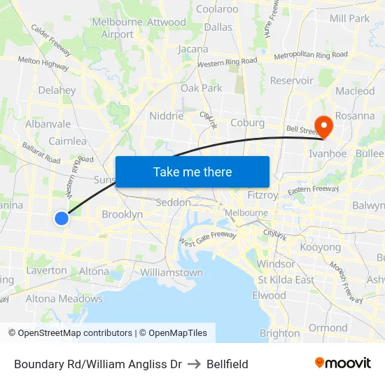 Boundary Rd/William Angliss Dr to Bellfield map