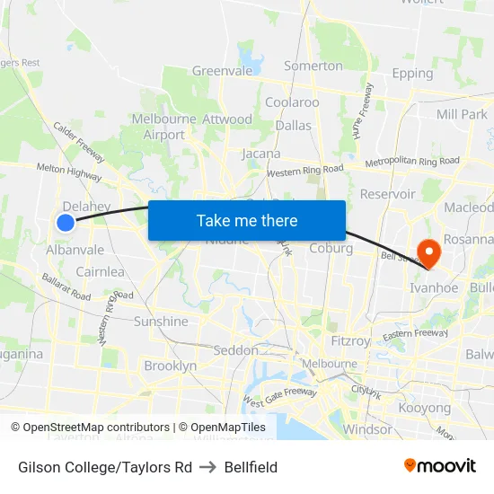 Gilson College/Taylors Rd to Bellfield map