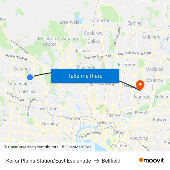 Keilor Plains Station/East Esplanade to Bellfield map