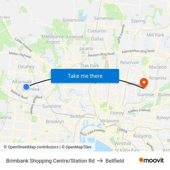 Brimbank Shopping Centre/Station Rd to Bellfield map
