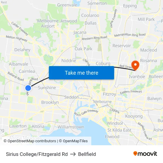 Sirius College/Fitzgerald Rd to Bellfield map