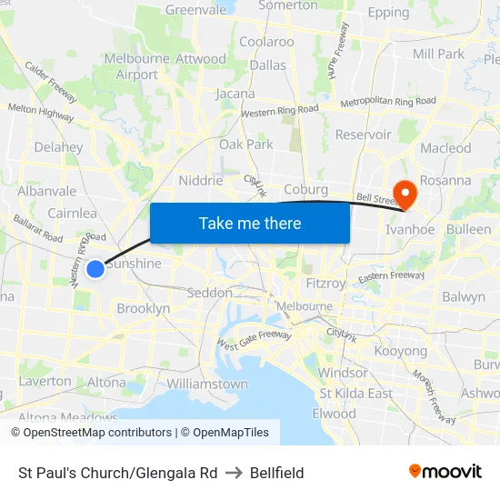 St Paul's Church/Glengala Rd to Bellfield map