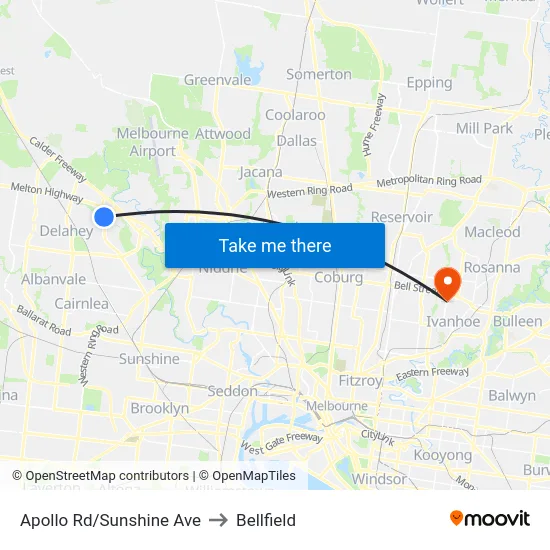 Apollo Rd/Sunshine Ave to Bellfield map