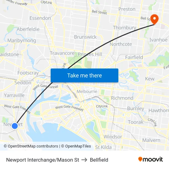 Newport Interchange/Mason St to Bellfield map
