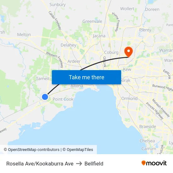 Rosella Ave/Kookaburra Ave to Bellfield map
