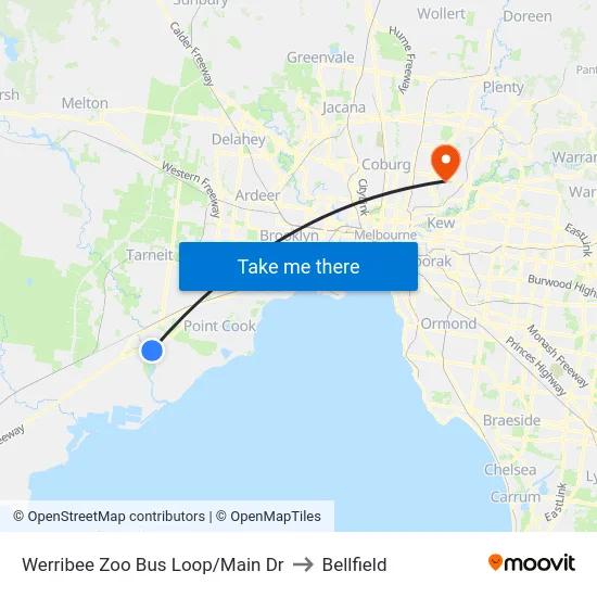 Werribee Zoo Bus Loop/Main Dr to Bellfield map