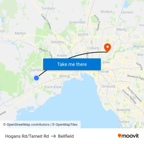 Hogans Rd/Tarneit Rd to Bellfield map
