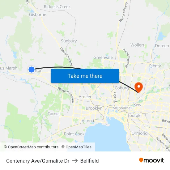 Centenary Ave/Gamalite Dr to Bellfield map
