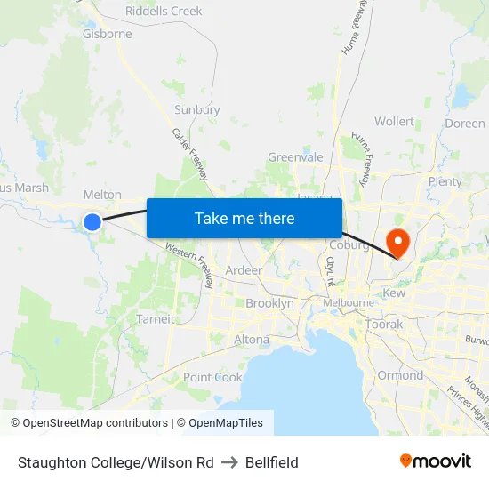 Staughton College/Wilson Rd to Bellfield map