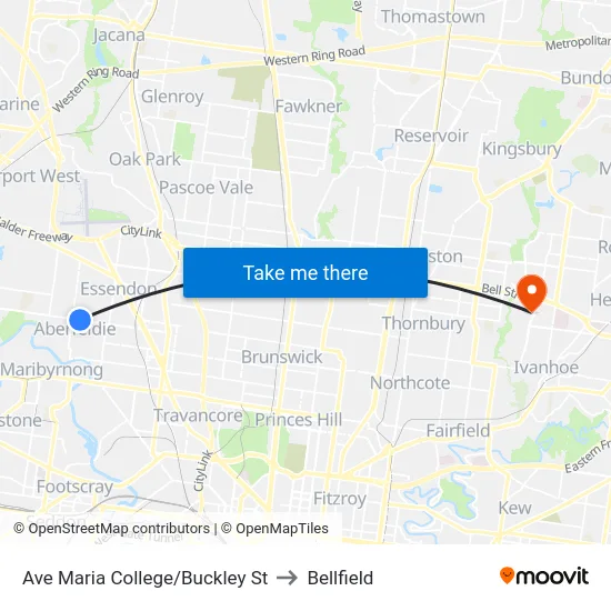 Ave Maria College/Buckley St to Bellfield map