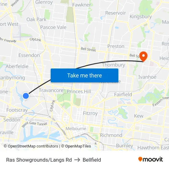 Ras Showgrounds/Langs Rd to Bellfield map