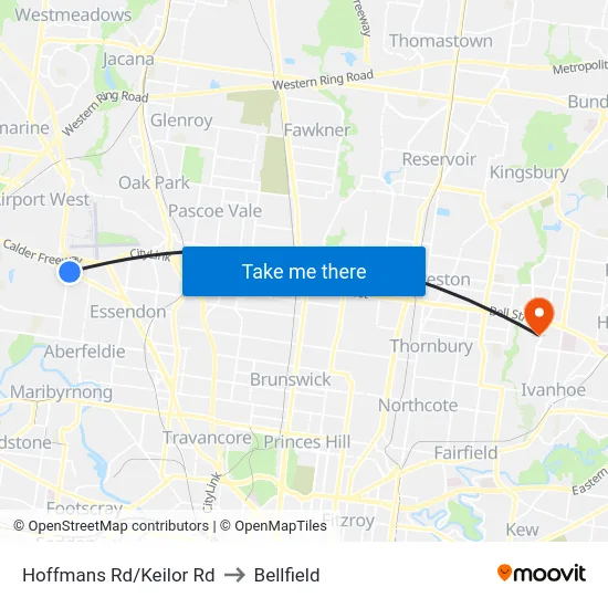 Hoffmans Rd/Keilor Rd to Bellfield map