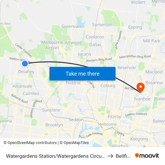Watergardens Station/Watergardens Circuit Rd to Bellfield map