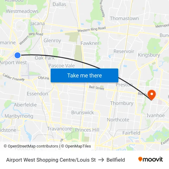 Airport West Shopping Centre/Louis St to Bellfield map