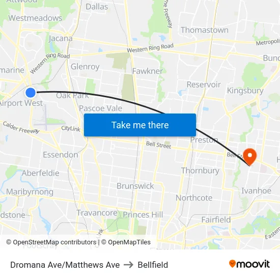 Dromana Ave/Matthews Ave to Bellfield map