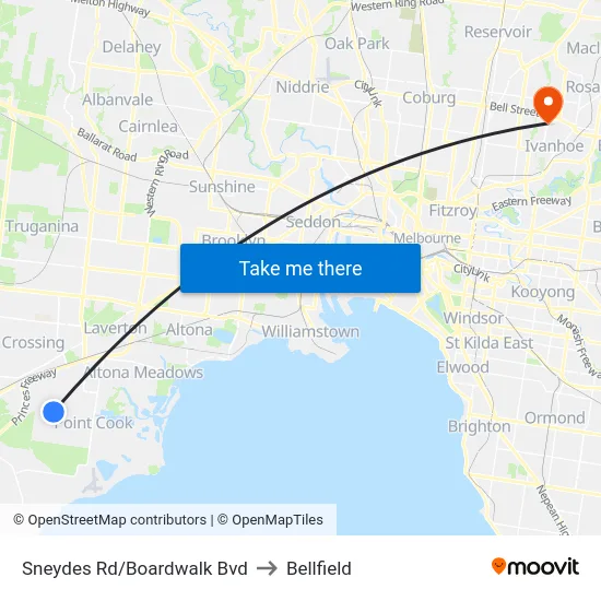 Sneydes Rd/Boardwalk Bvd to Bellfield map