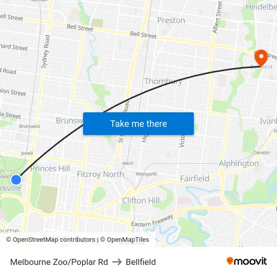 Melbourne Zoo/Poplar Rd to Bellfield map