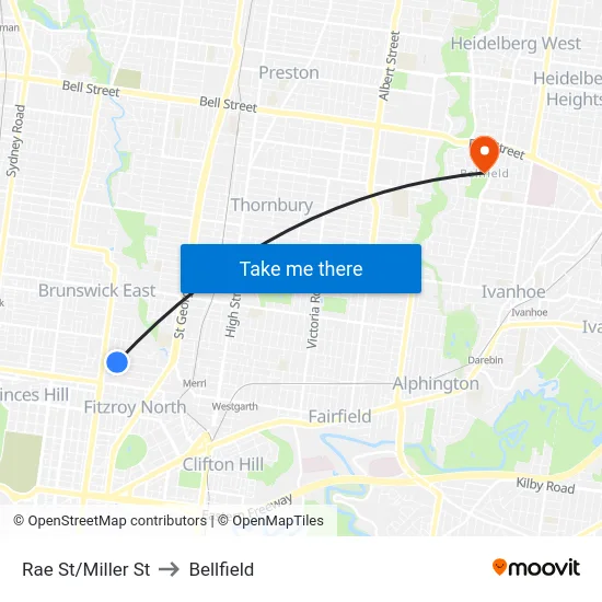 Rae St/Miller St to Bellfield map