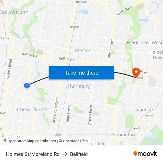 Holmes St/Moreland Rd to Bellfield map