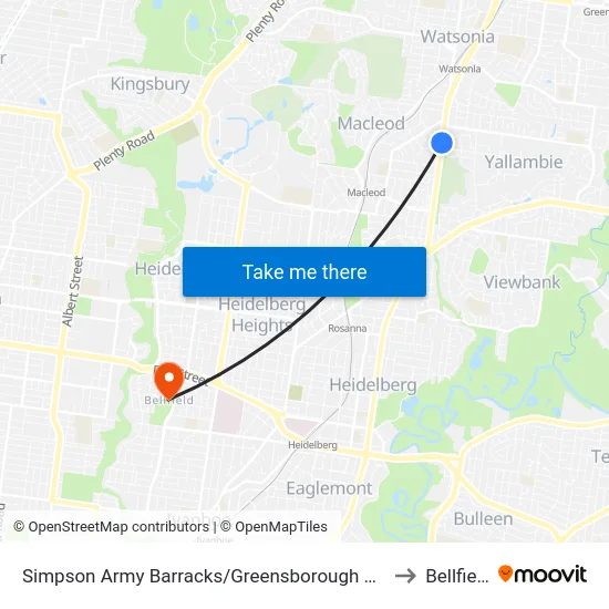 Simpson Army Barracks/Greensborough Hwy to Bellfield map