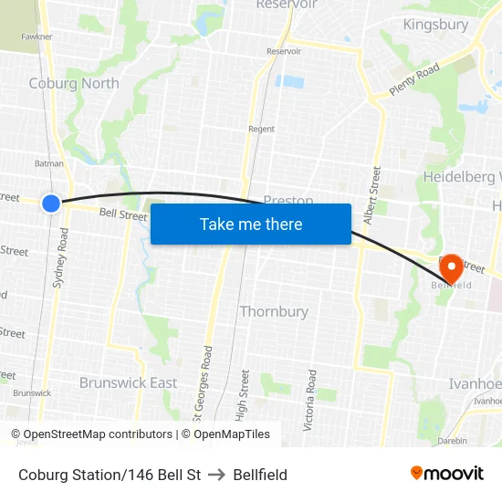 Coburg Station/146 Bell St to Bellfield map