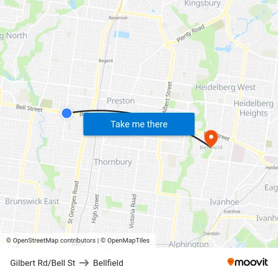 Gilbert Rd/Bell St to Bellfield map