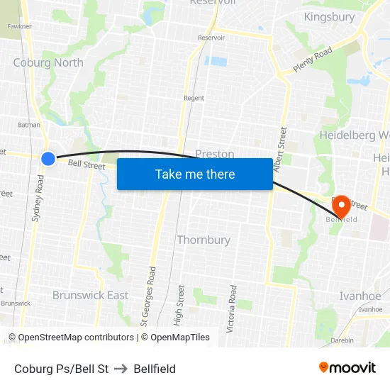 Coburg Ps/Bell St to Bellfield map