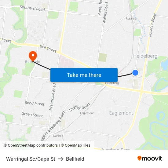 Warringal Sc/Cape St to Bellfield map