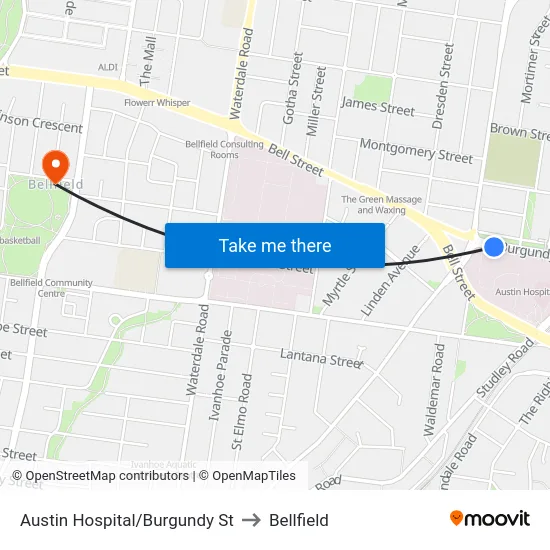 Austin Hospital/Burgundy St to Bellfield map