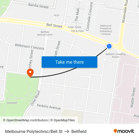 Melbourne Polytechnic/Bell St to Bellfield map