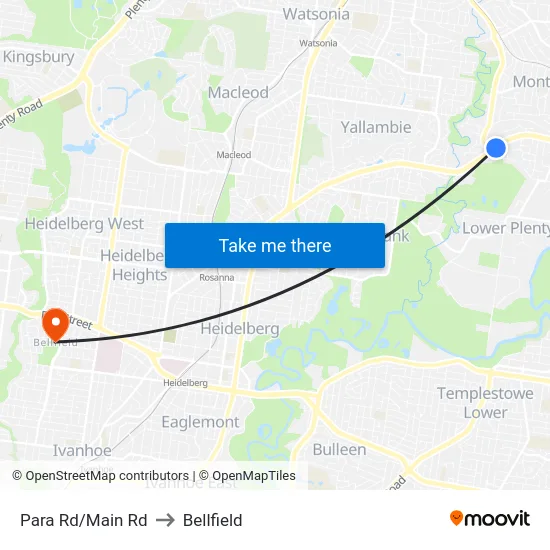 Para Rd/Main Rd to Bellfield map