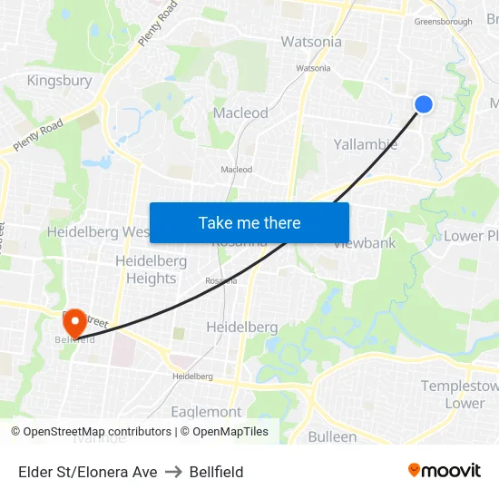 Elder St/Elonera Ave to Bellfield map