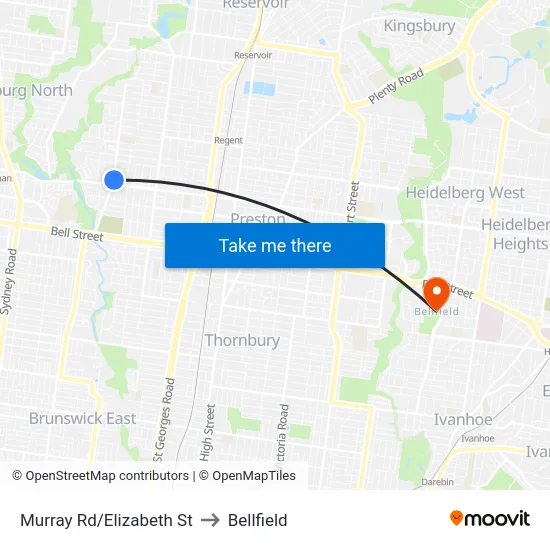 Murray Rd/Elizabeth St to Bellfield map