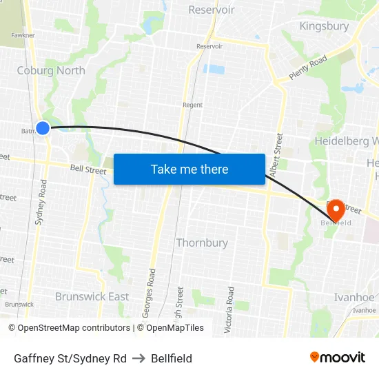 Gaffney St/Sydney Rd to Bellfield map