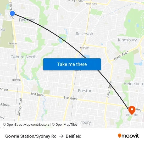 Gowrie Station/Sydney Rd to Bellfield map